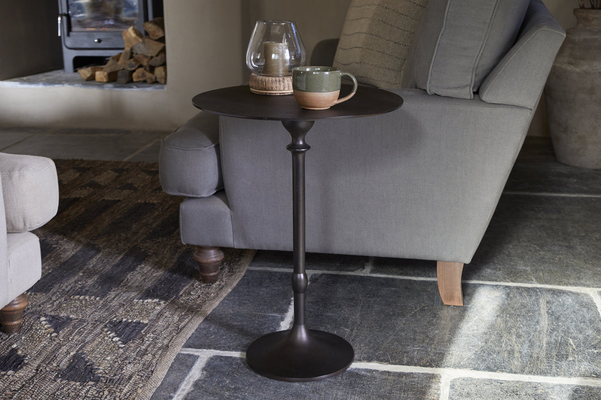 Lahar Cast Metal Tall Side Table - Aged Black