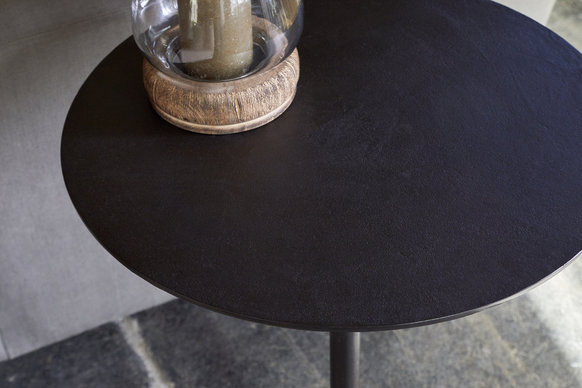 Lahar Cast Metal Tall Side Table - Aged Black