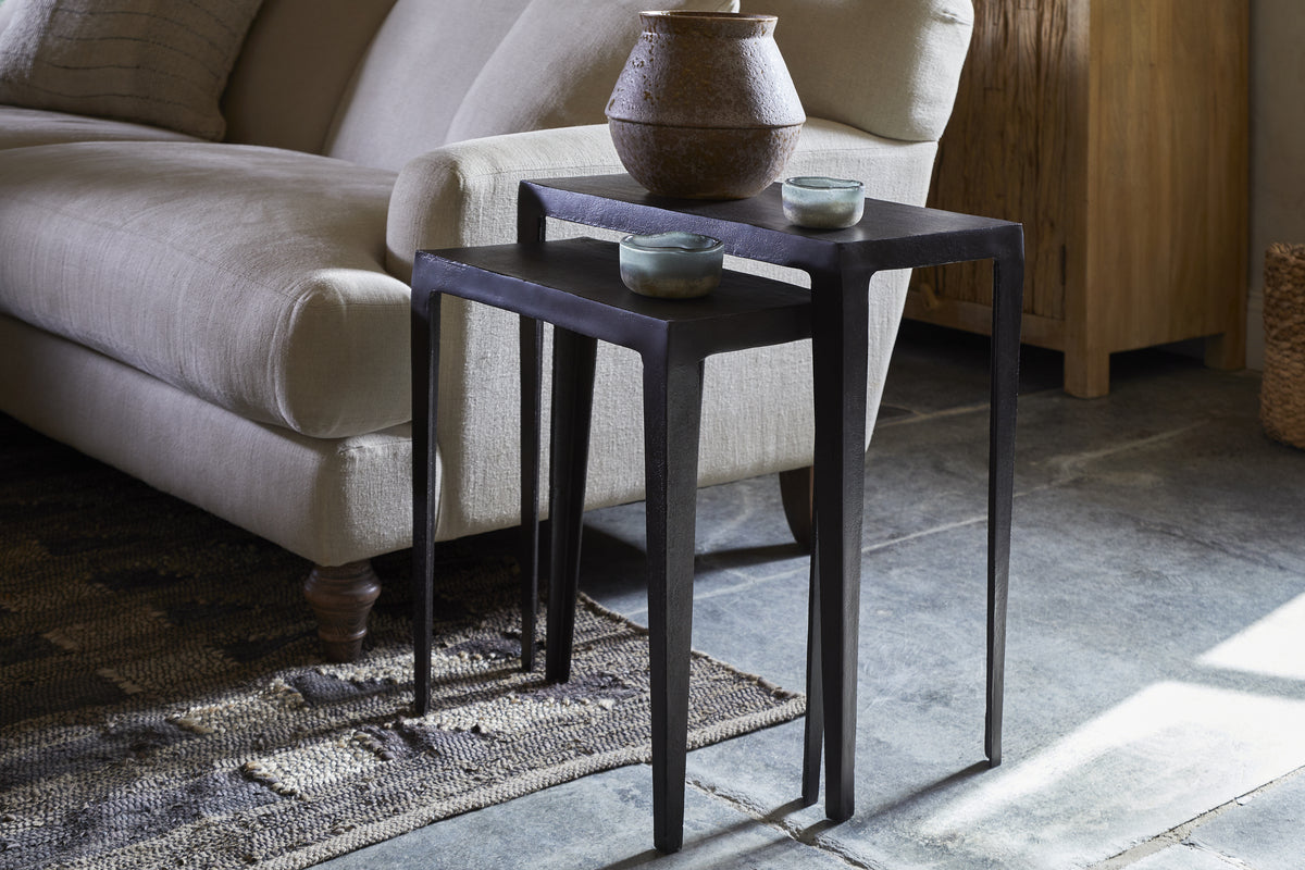 Jagan Cast Metal Nesting Side Tables - Aged Black - (Set of 2)