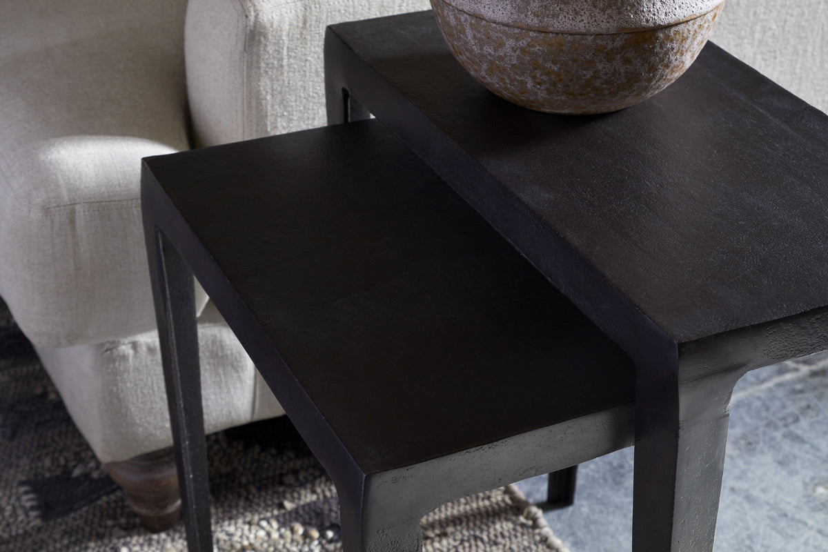 Jagan Cast Metal Nesting Side Tables - Aged Black - (Set of 2)