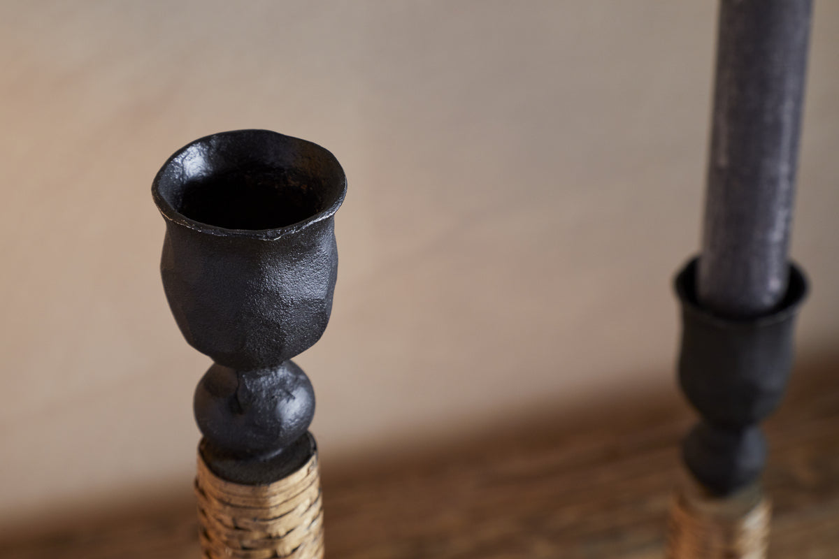 Musika Woven Candlestick - Black & Natural