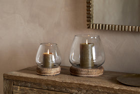 Ika Mango Wood & Recycled Glass Lantern - Natural & Clear
