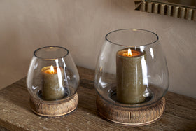Ika Mango Wood & Recycled Glass Lantern - Natural & Clear