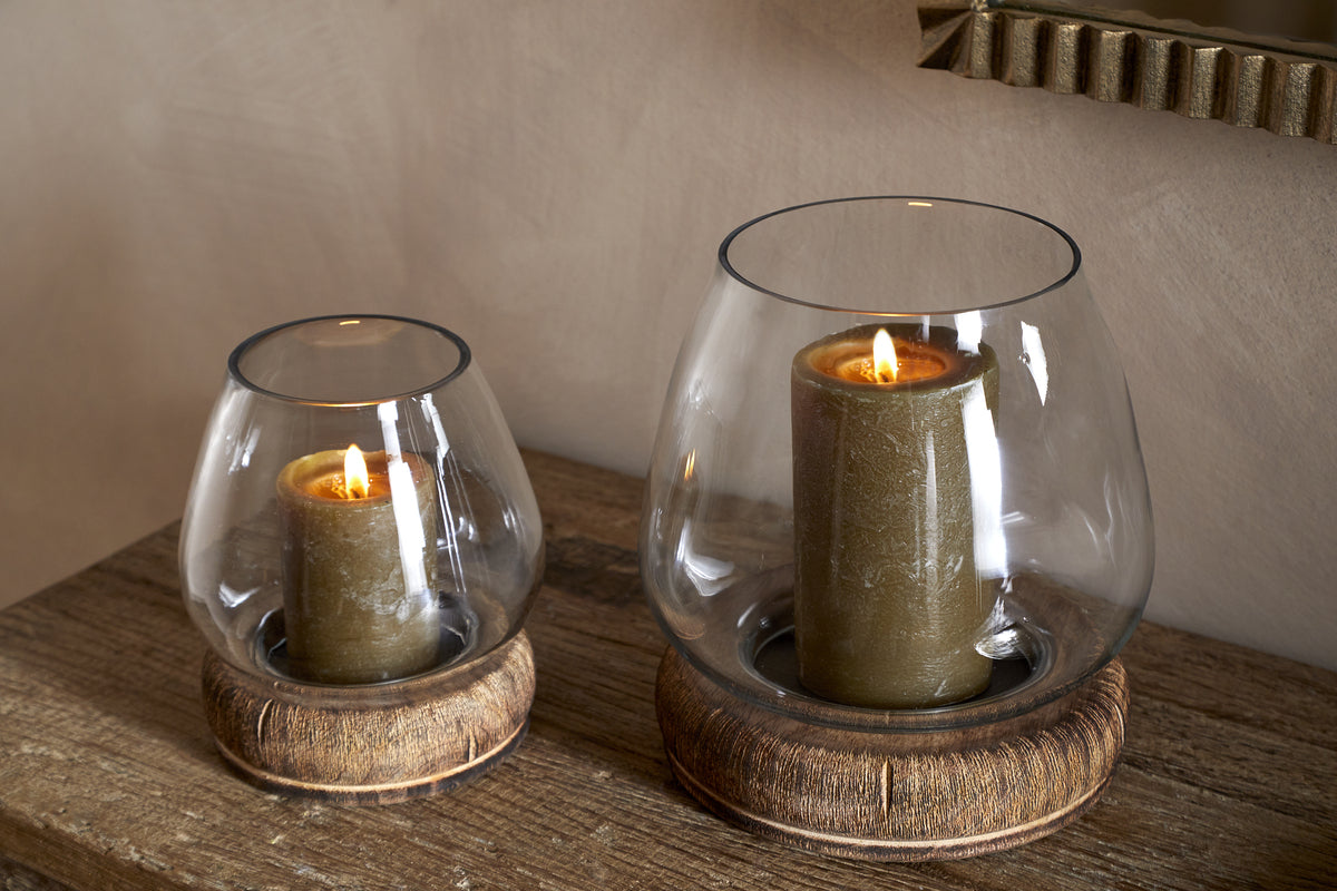 Ika Mango Wood & Recycled Glass Lantern - Natural & Clear
