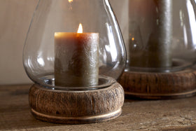 Ika Mango Wood & Recycled Glass Lantern - Natural & Clear
