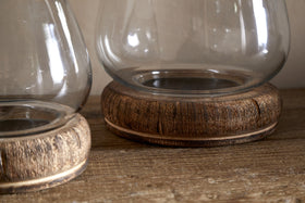 Ika Mango Wood & Recycled Glass Lantern - Natural & Clear