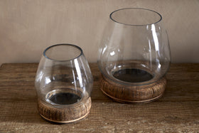 Ika Mango Wood & Recycled Glass Lantern - Natural & Clear