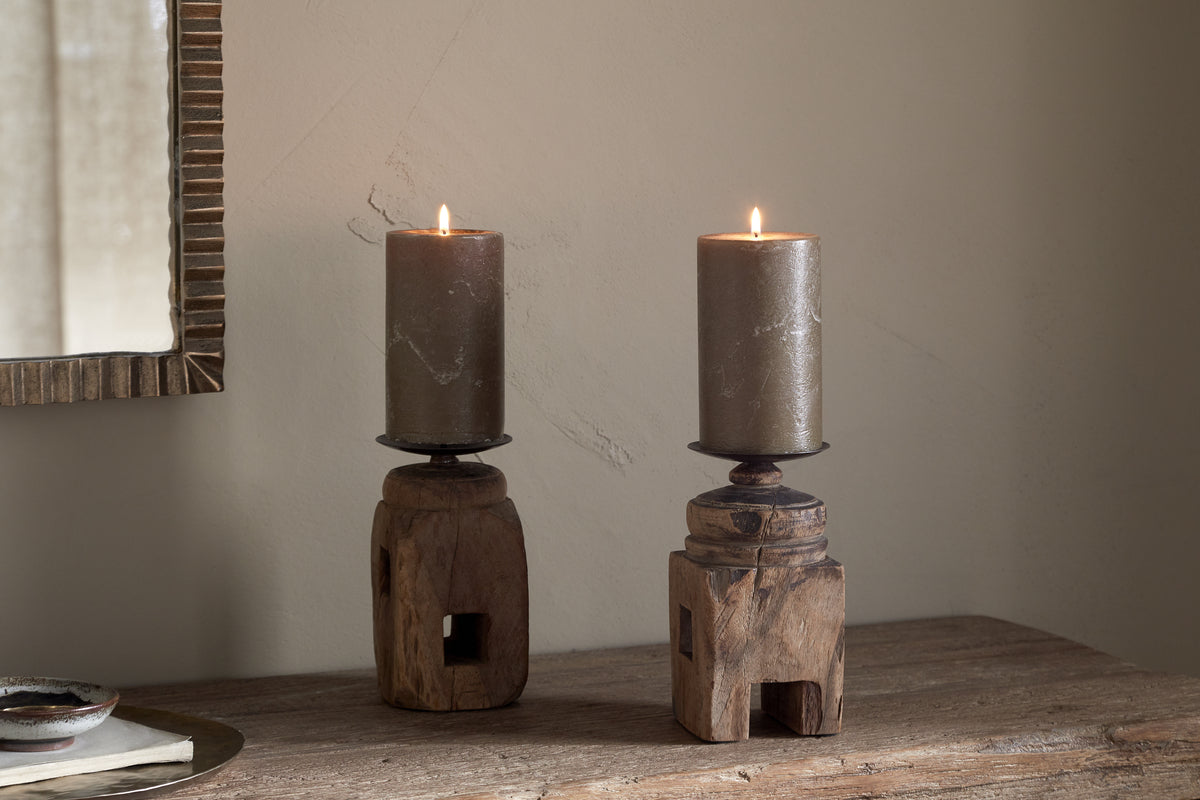 Rana Reclaimed Candle Holder - Reclaimed Wood & Iron