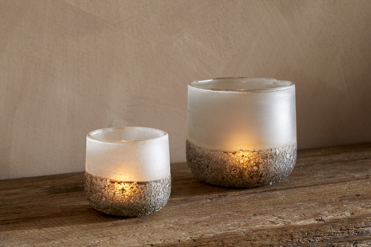 Riyara Recycled Glass Tealight Holder - Silver Sparkle