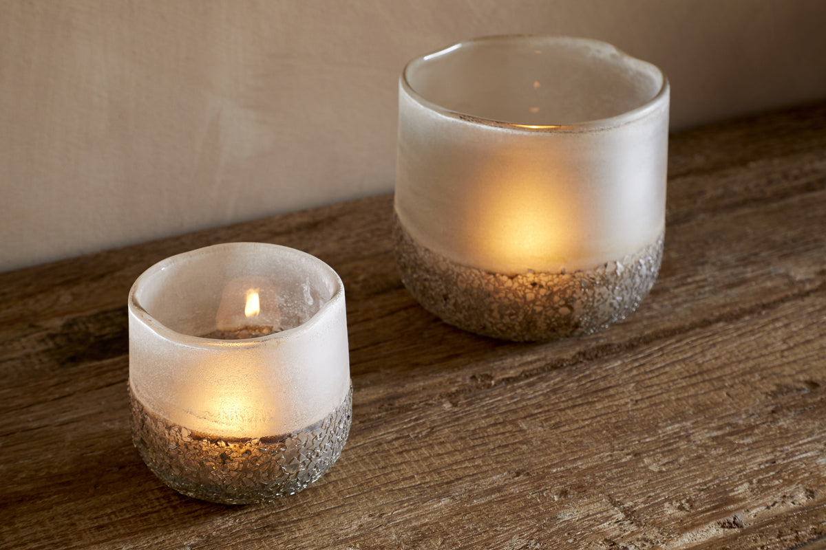 Riyara Recycled Glass Tealight Holder - Silver Sparkle