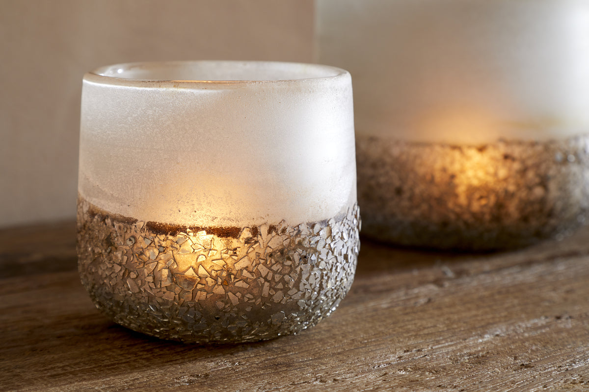 Riyara Recycled Glass Tealight Holder - Silver Sparkle