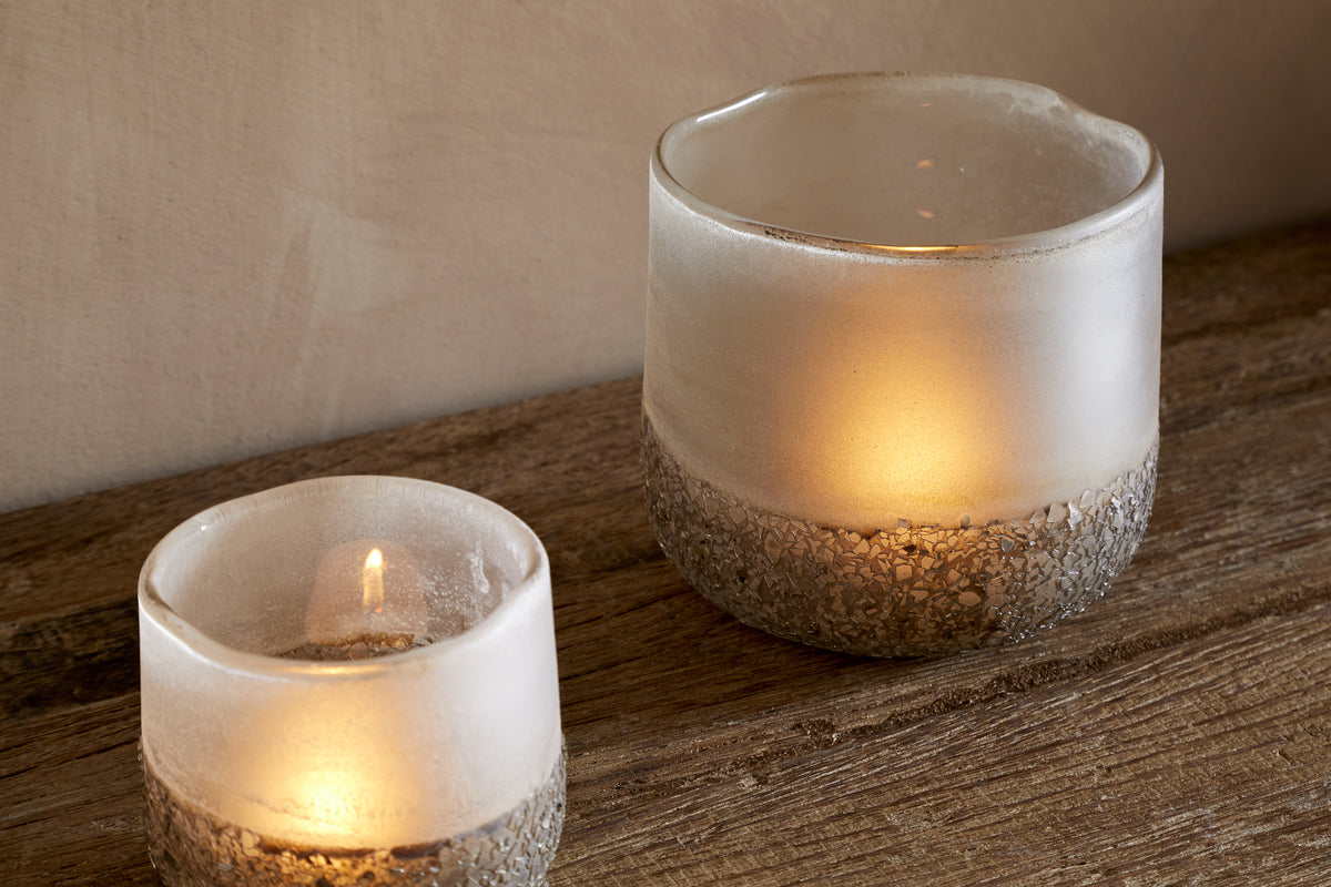 Riyara Recycled Glass Tealight Holder - Silver Sparkle