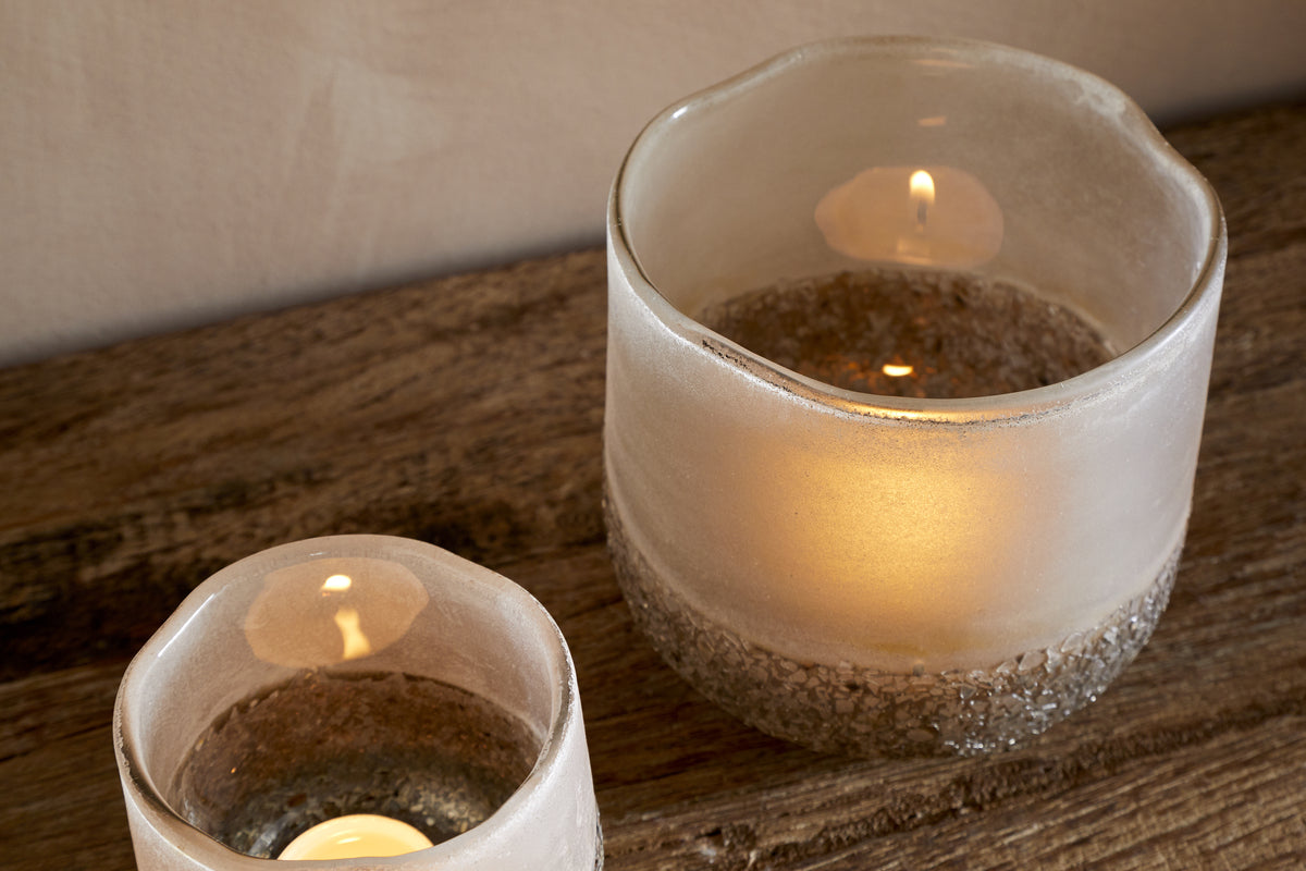 Riyara Recycled Glass Tealight Holder - Silver Sparkle