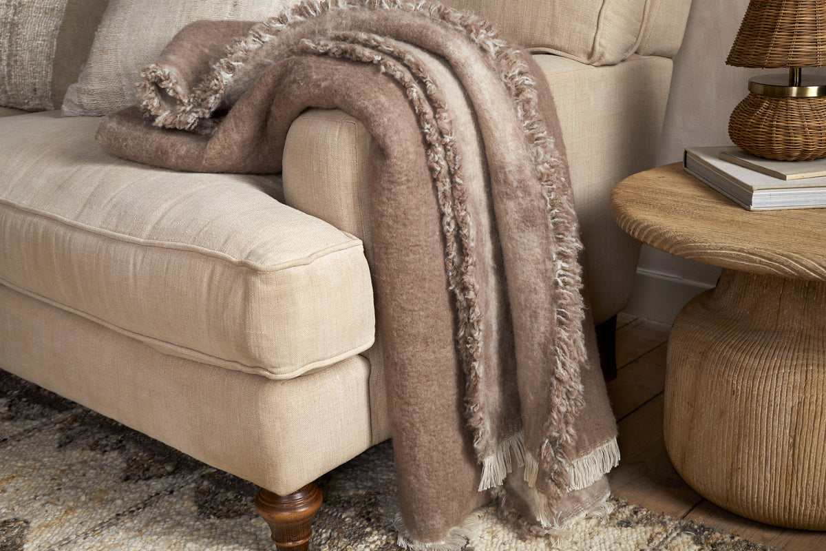 Kambali Disressed Wool Jacquard Throw - Natural - 130 x 200cm