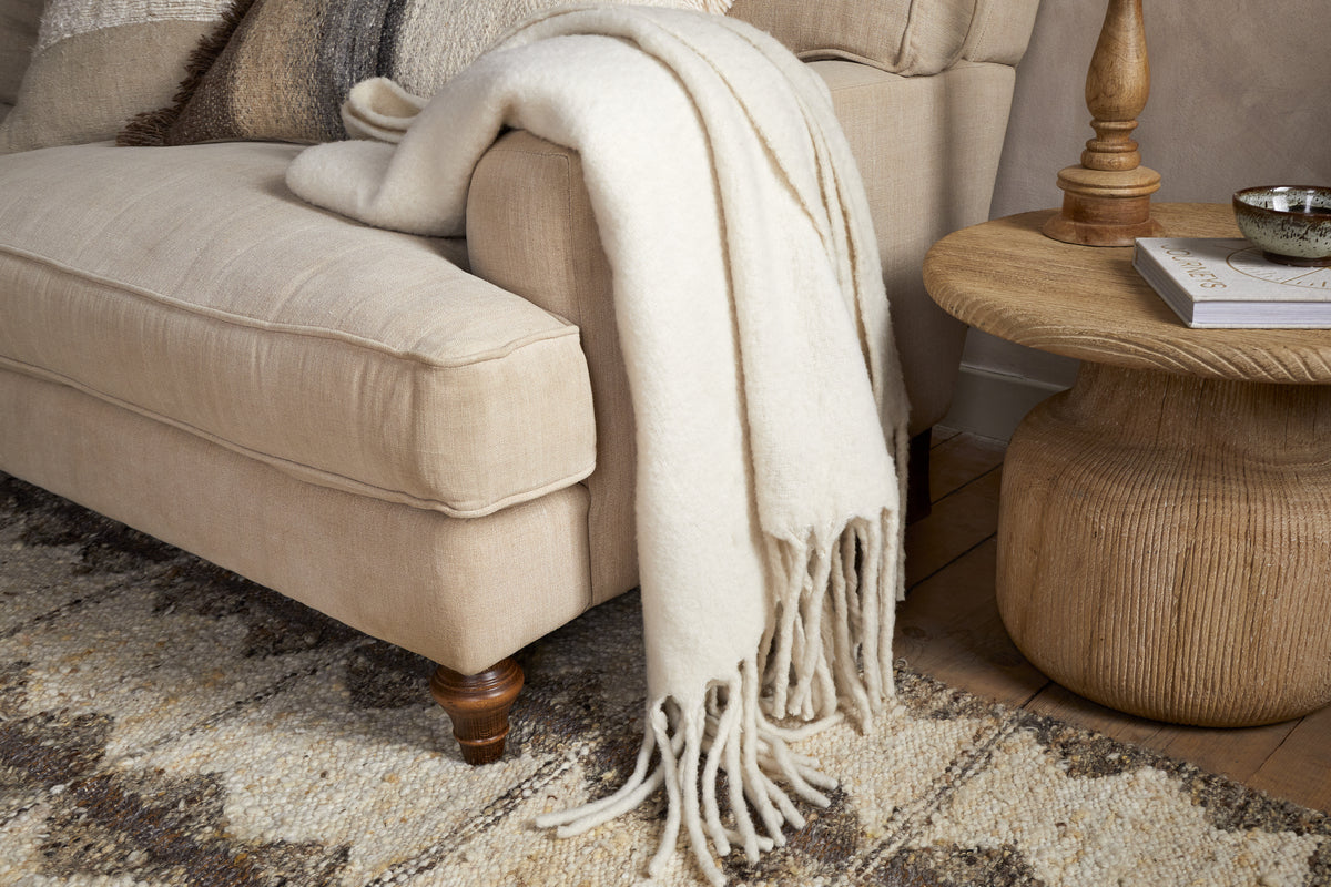 Velatu Fringed Merino Wool Throw - Natural - 130 x 150cm