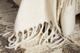 Velatu Fringed Merino Wool Throw - Natural - 130 x 150cm
