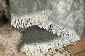Kambali Distressed Wool Jacquard Throw - Moss