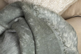 Kambali Distressed Wool Jacquard Throw - Moss
