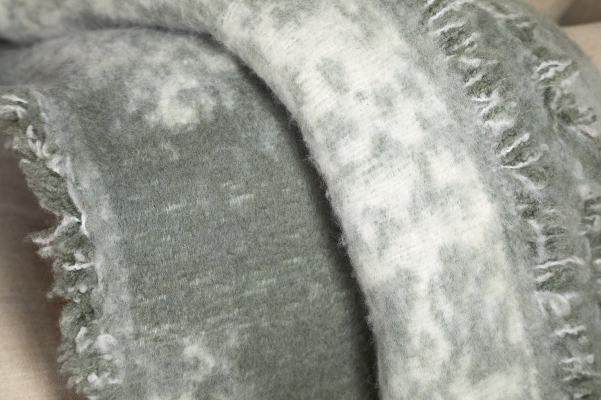 Kambali Distressed Wool Jacquard Throw - Moss