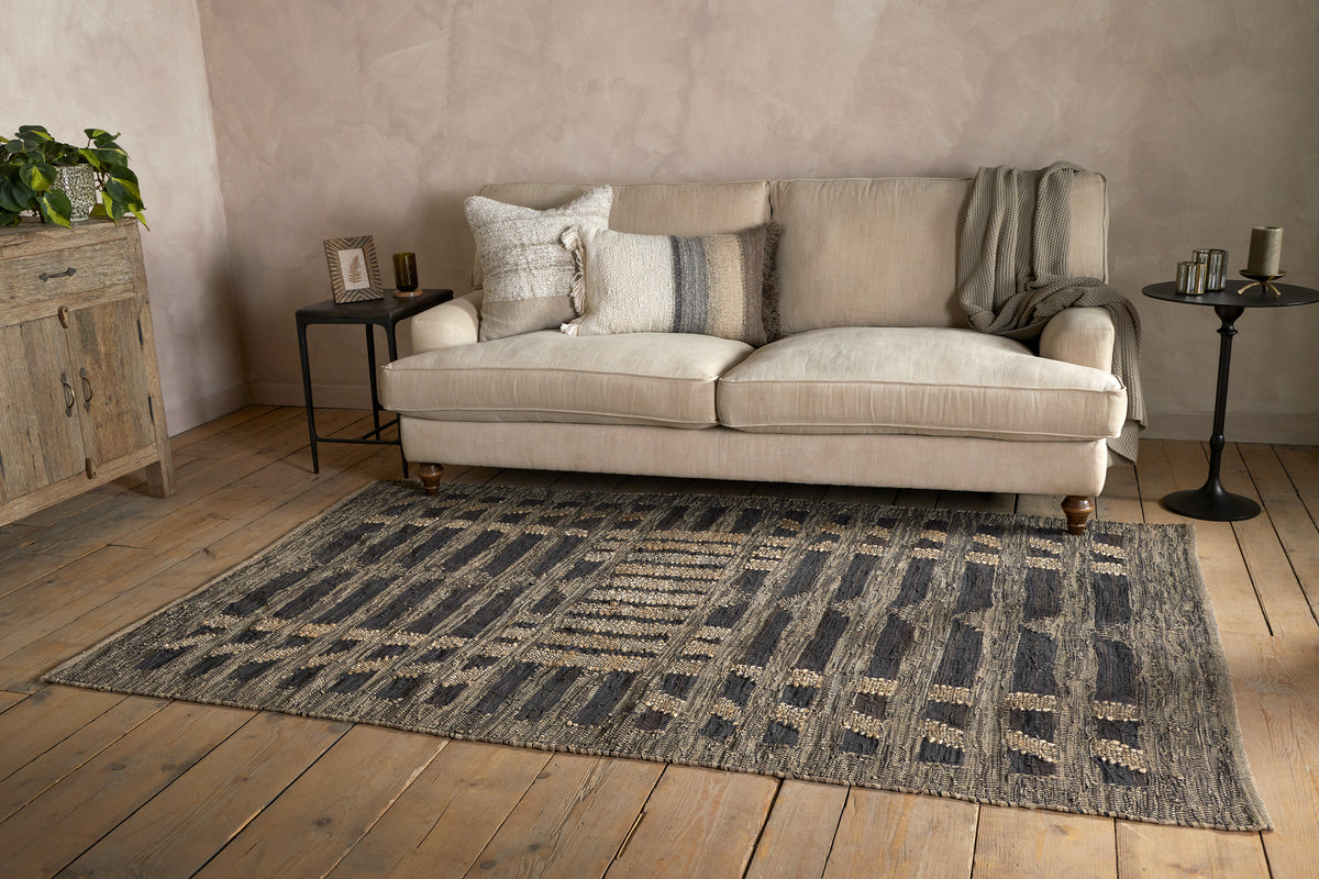 Nadiki Recycled Leather Rug - Black & Natural