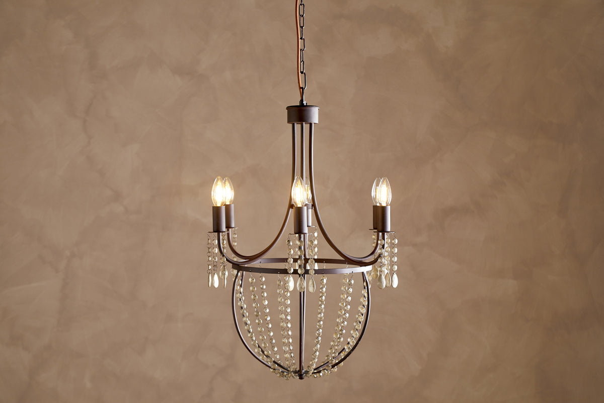 Naavia Rustic Iron & Crystal Chandelier - Rust