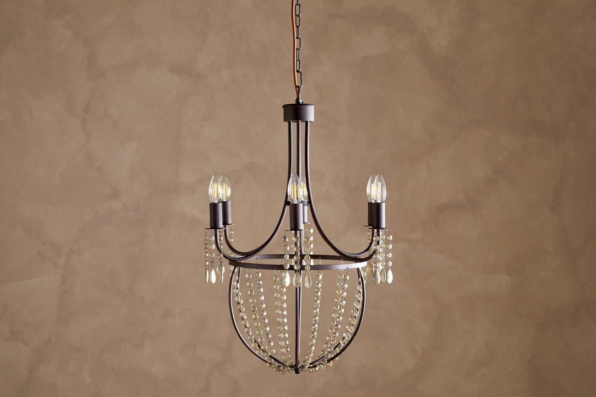 Naavia Rustic Iron & Crystal Chandelier - Rust