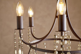 Naavia Rustic Iron & Crystal Chandelier - Rust
