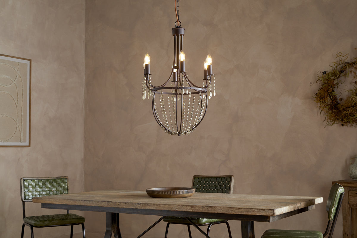 Naavia Rustic Iron & Crystal Chandelier - Rust