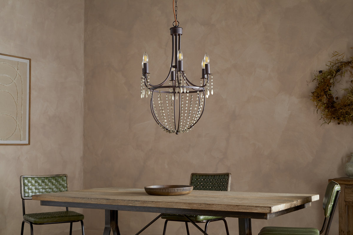 Naavia Rustic Iron & Crystal Chandelier - Rust