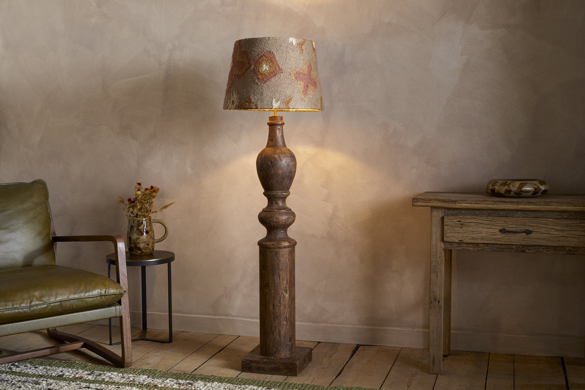 Naya Carved Wood Floor Lamp Base - Chocolate Brown