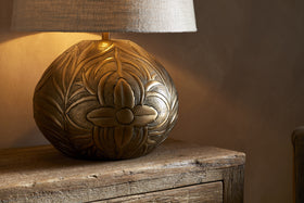 Purana Etched Table Lamp Base - Brass