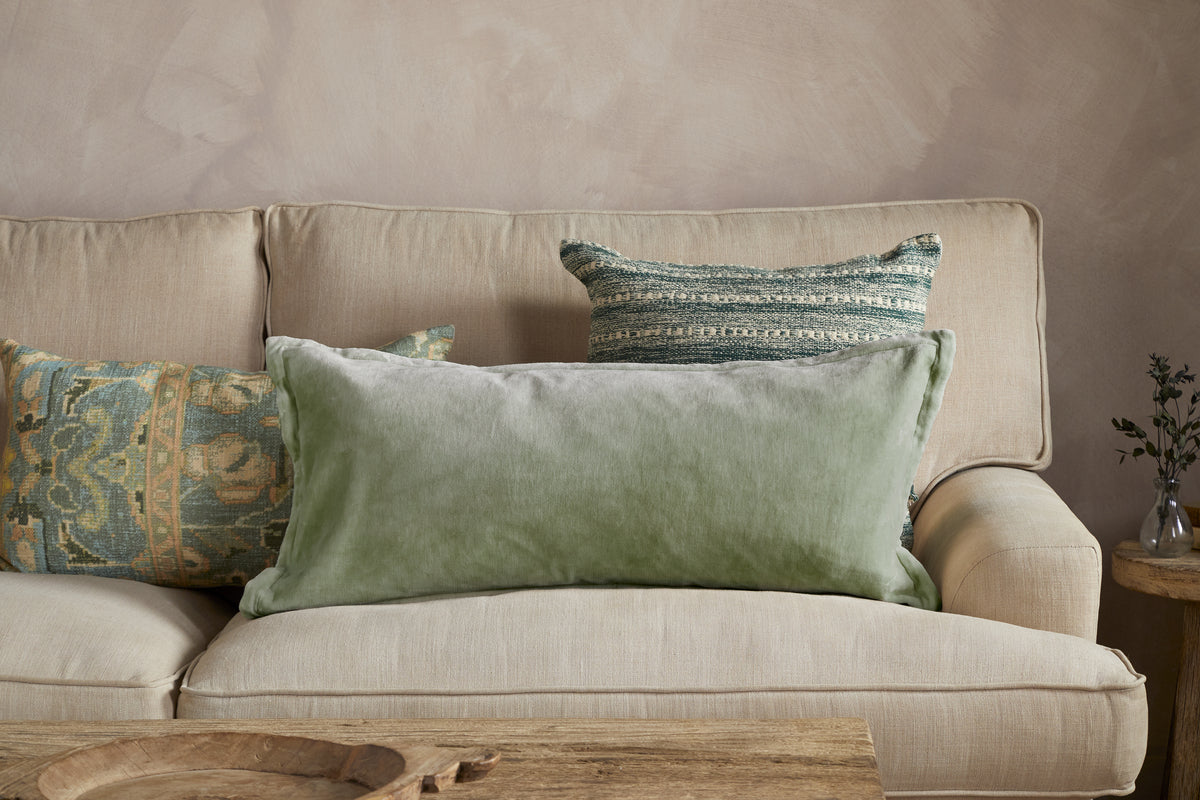 Menmai Statement Velvet Lumbar Cushion Cover - Moss Green - 35 x 80cm