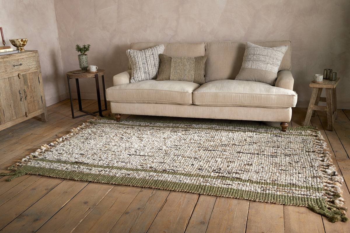 Kanta Jute & Textural Tweed Rug - Olive & Natural - 150 x 240cm