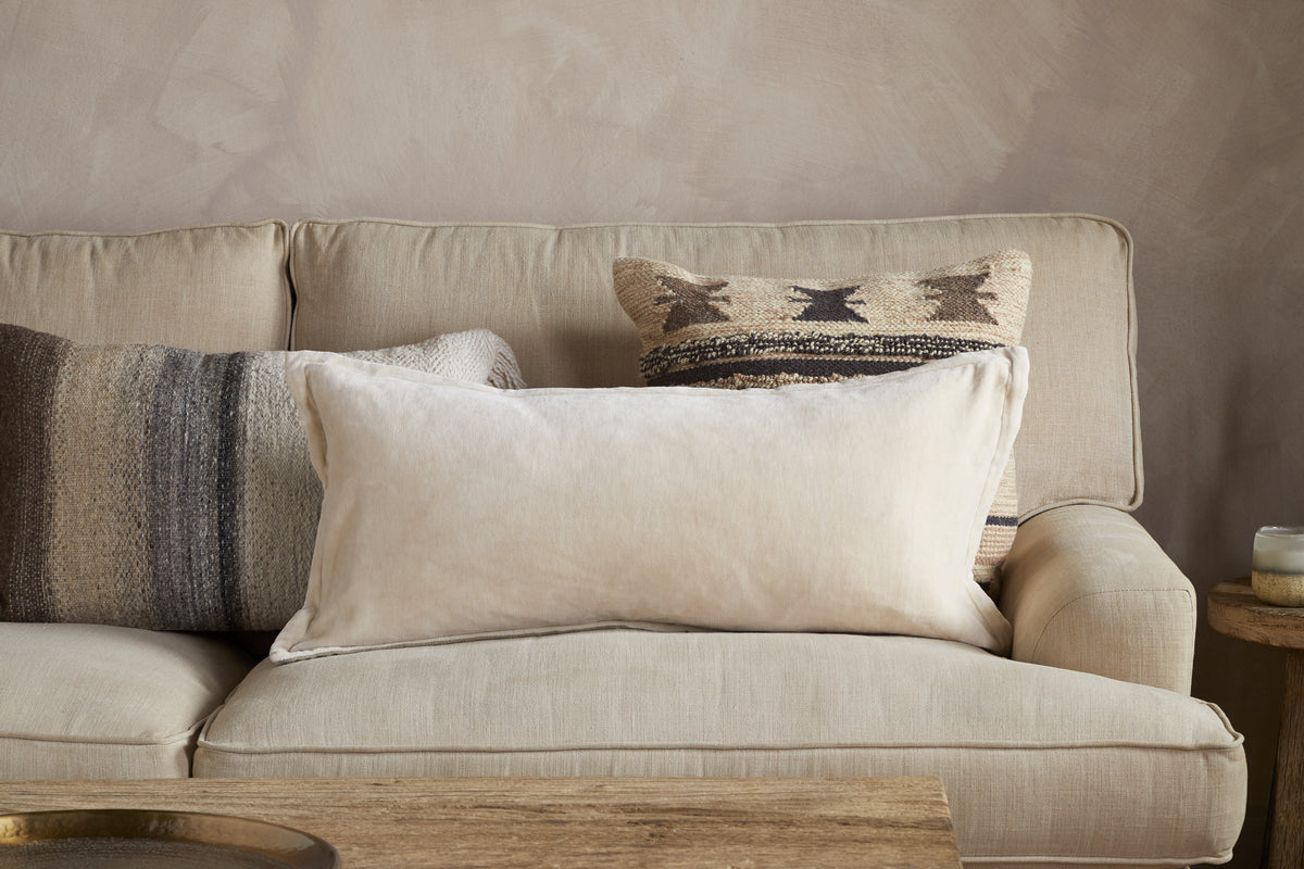 Menmai Statement Velvet Lumbar Cushion Cover - Cream - 35 x 80cm