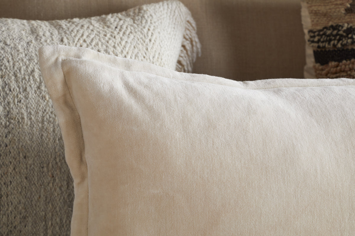 Menmai Statement Velvet Lumbar Cushion Cover - Cream - 35 x 80cm