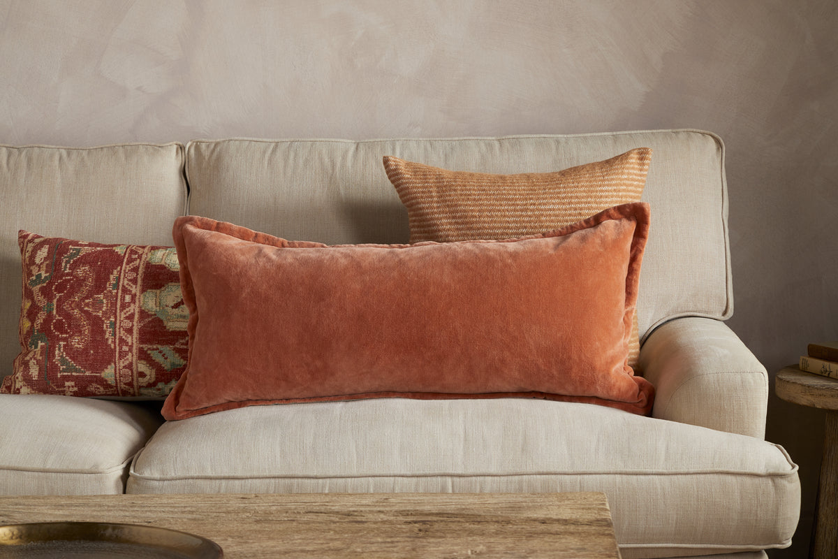 Menmai Statement Velvet Lumbar Cushion Cover - Cinnamon - 35 x 80cm