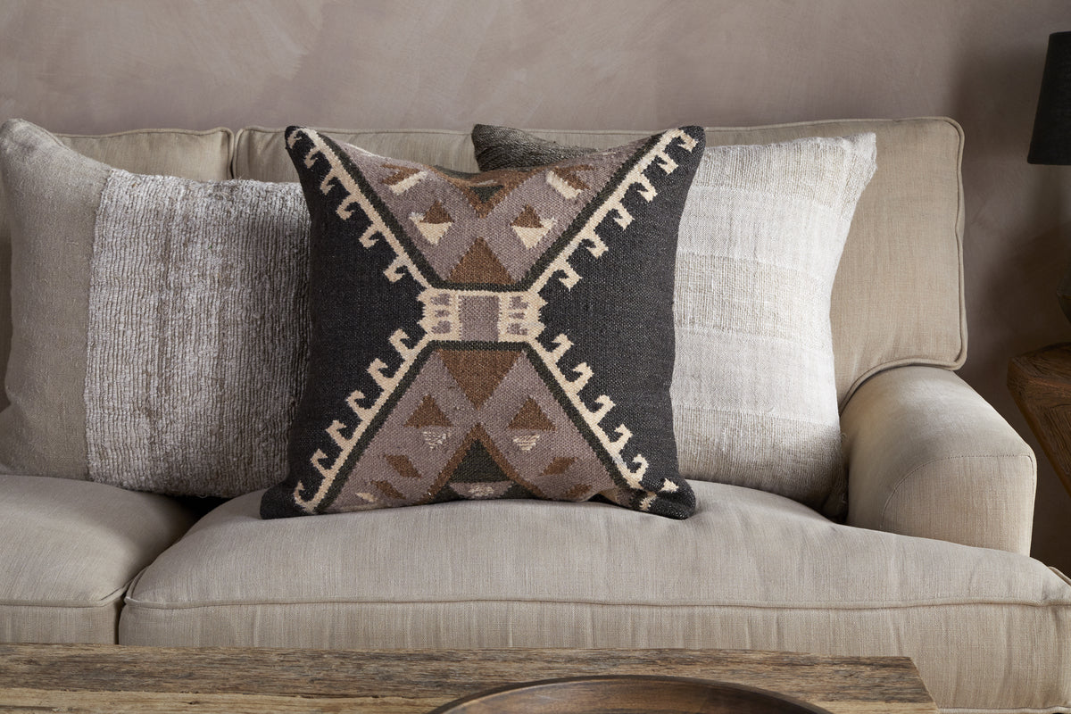 Shukhi Wool & Cotton Cushion Cover - Black & Brown - 50 x 50cm