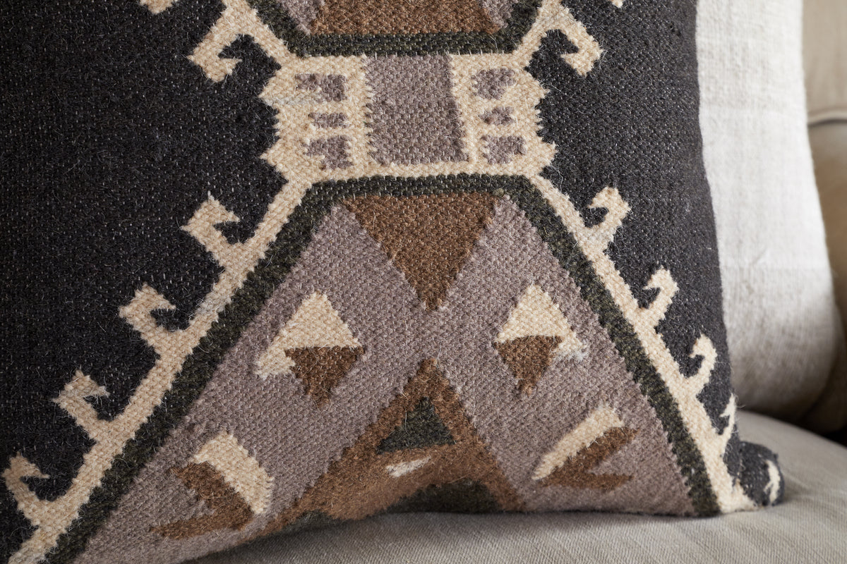 Shukhi Wool & Cotton Cushion Cover - Black & Brown - 50 x 50cm