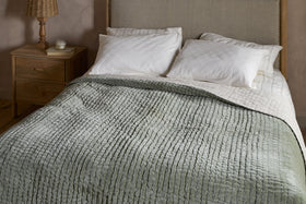 Nidra Velvet & Linen Bed Quilt - Sage Green - 220 x 240cm
