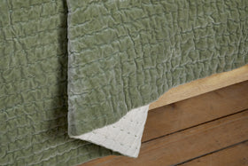 Nidra Velvet & Linen Bed Quilt - Sage Green - 220 x 240cm