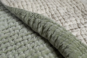 Nidra Velvet & Linen Bed Quilt - Sage Green - 220 x 240cm