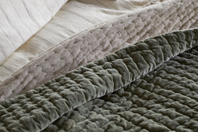 Nidra Velvet & Linen Bed Quilt - Sage Green - 220 x 240cm