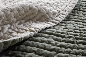Nidra Velvet & Linen Bed Quilt - Sage Green - 220 x 240cm