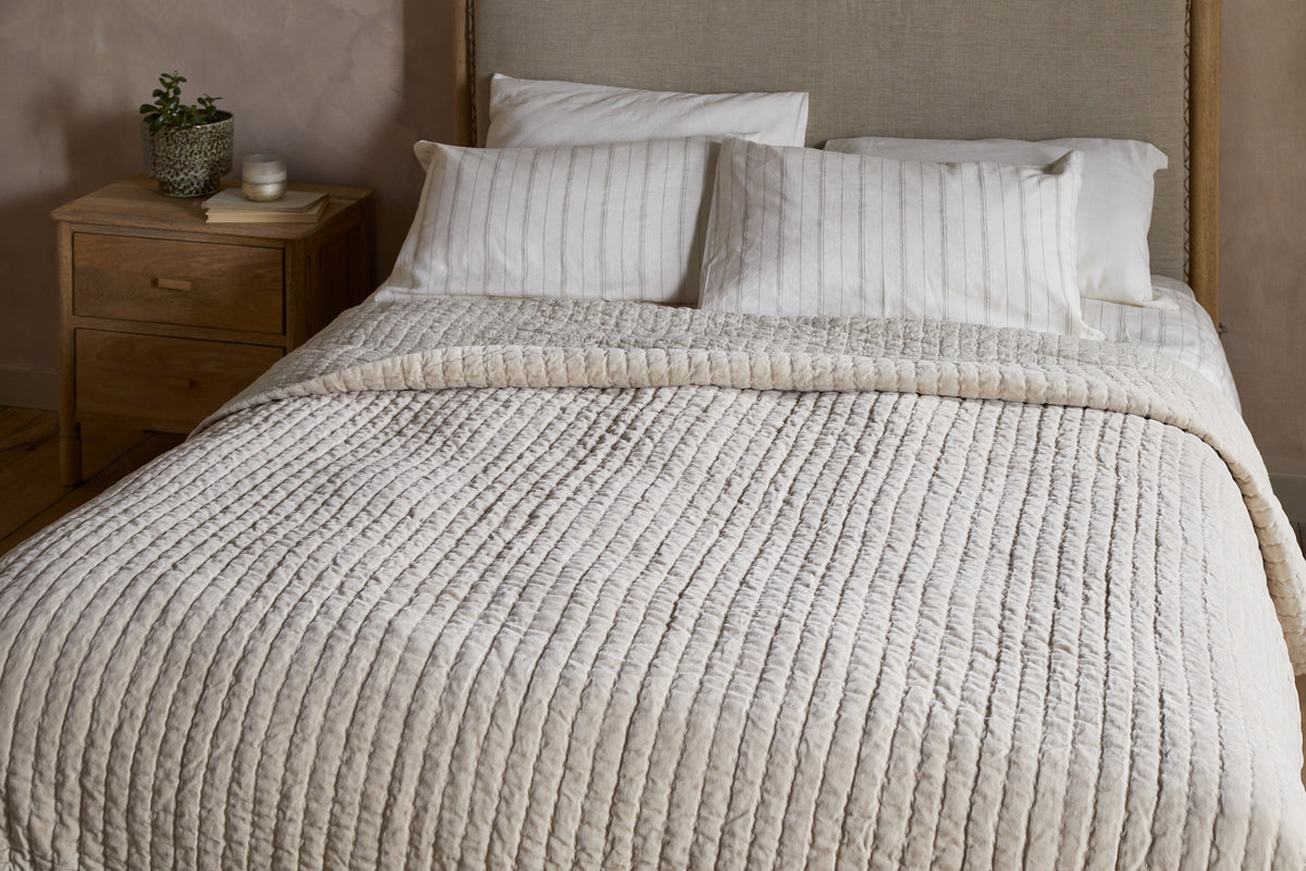 Nidra Velvet & Linen Bed Quilt - Natural - 220 x 240cm