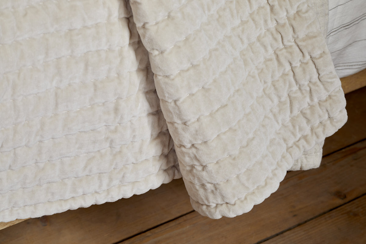 Nidra Velvet & Linen Bed Quilt - Natural - 220 x 240cm