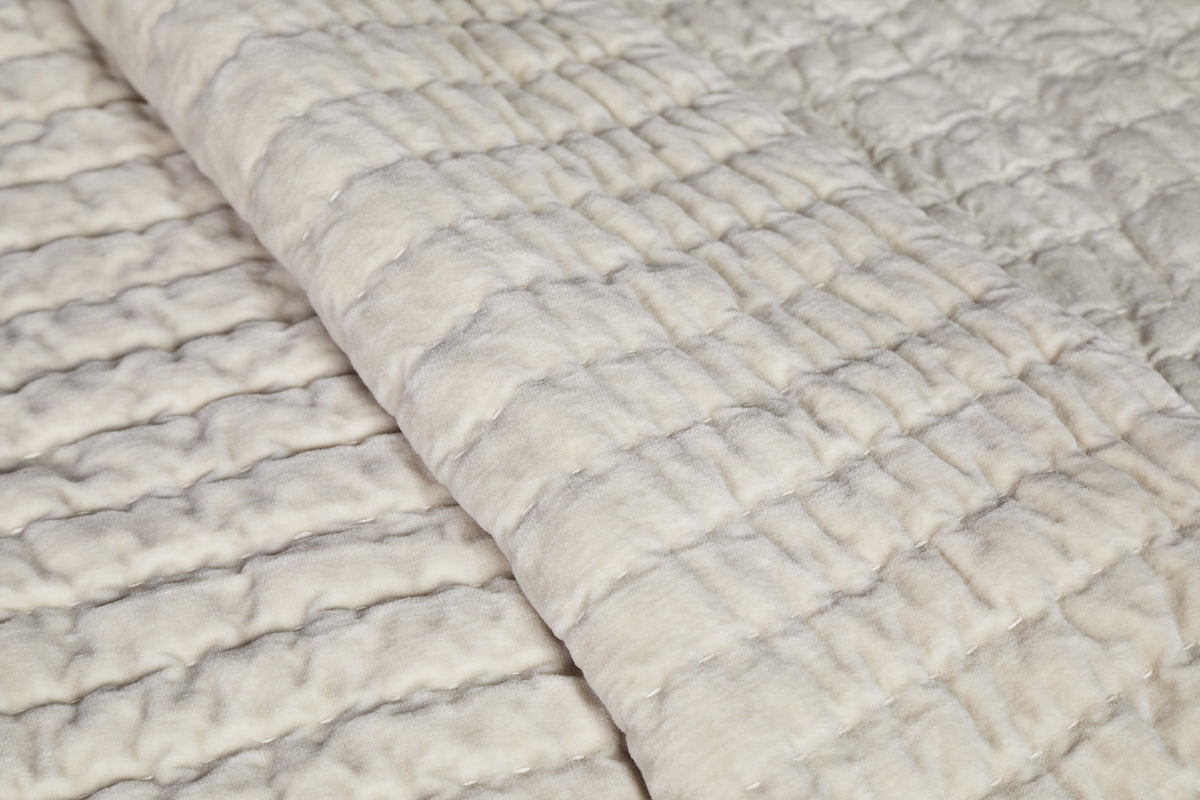 Nidra Velvet & Linen Bed Quilt - Natural - 220 x 240cm