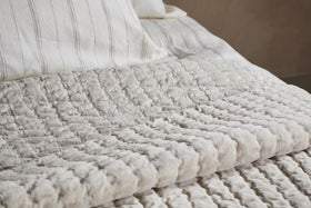 Nidra Velvet & Linen Bed Quilt - Natural - 220 x 240cm