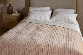 Nidra Velvet & Linen Bed Quilt - Dusty Pink - 220 x 240cm