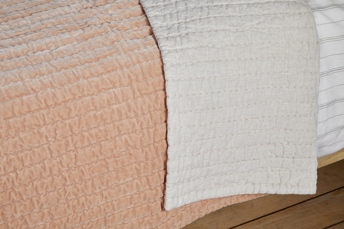 Nidra Velvet & Linen Bed Quilt - Dusty Pink - 220 x 240cm