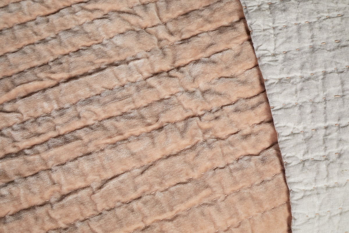 Nidra Velvet & Linen Bed Quilt - Dusty Pink - 220 x 240cm